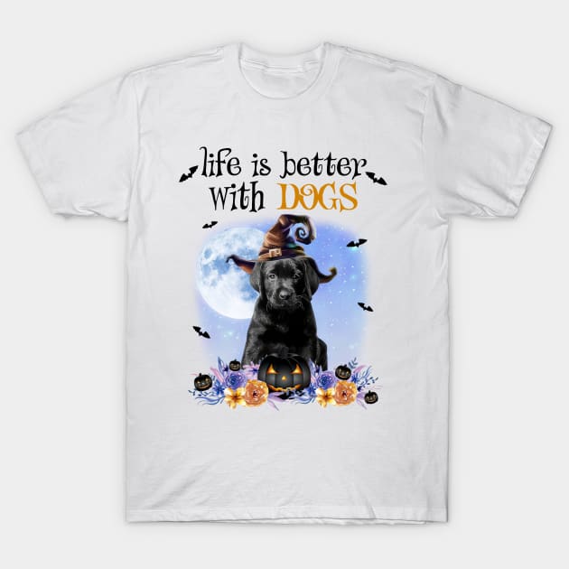 Black Labrador Witch Hat Life Is Better With Dogs Halloween T-Shirt by TATTOO project